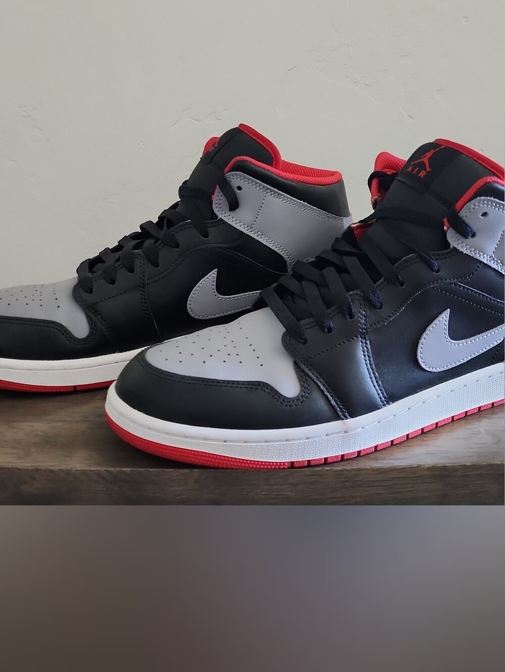 Nike Men's Black and Gray High-Top Sneakers with Red Trim